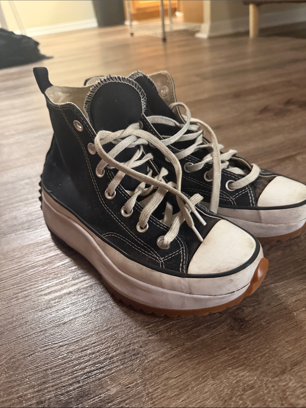 Converse Black and White High-Top Platform Sneakers with Star Heel Detail